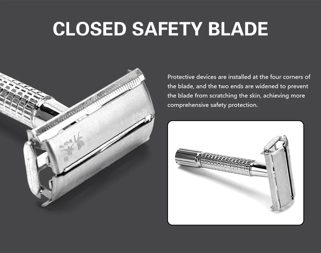 Barber Men's Traditional Double Edge Chrome Shaving Safety Razor for Male Premium Metal Manual Shavers