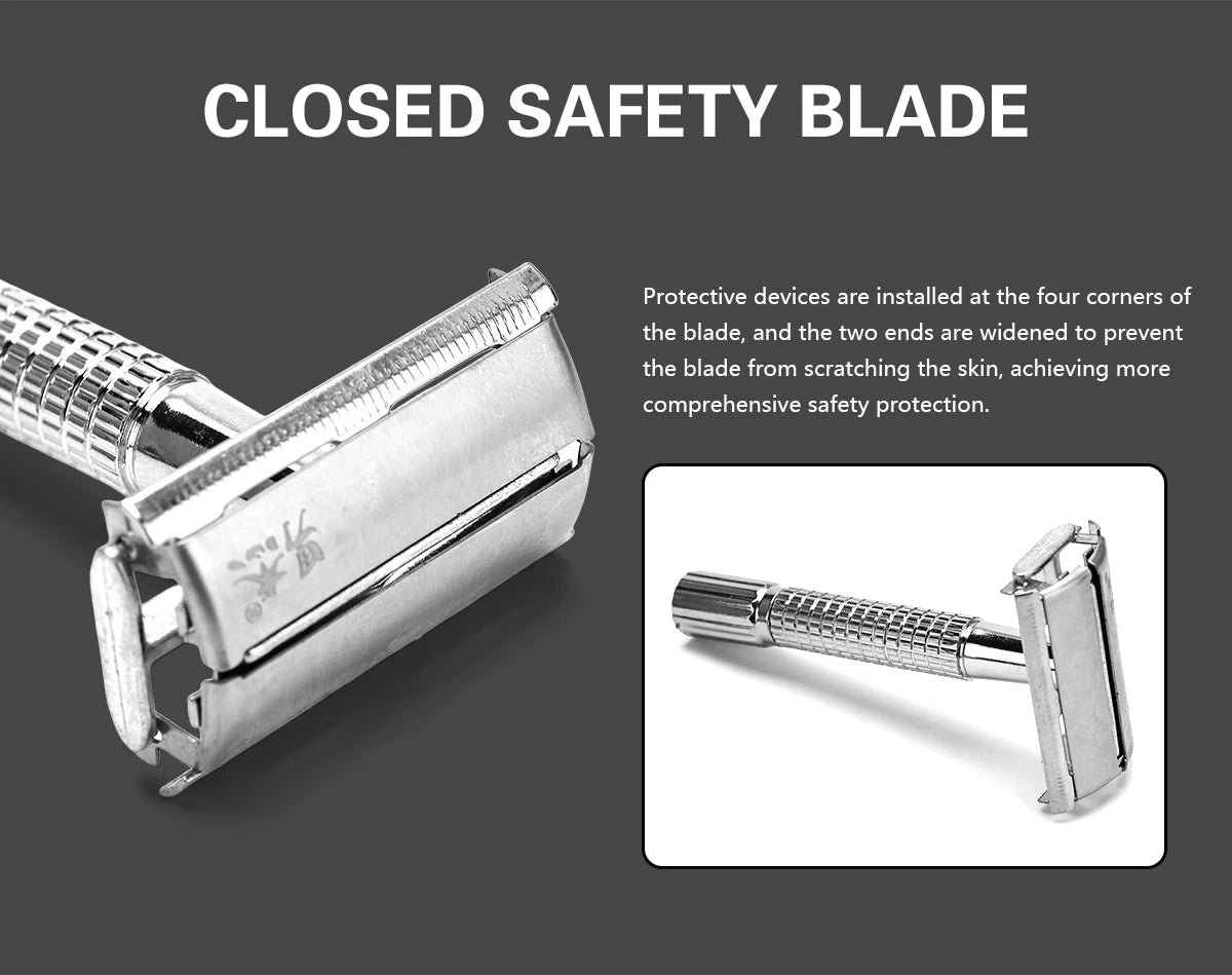 Barber Men's Traditional Double Edge Chrome Shaving Safety Razor for Male Premium Metal Manual Shavers