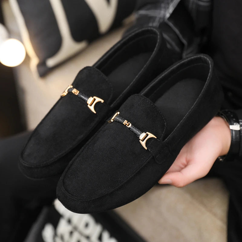 Spring Summer Blue Suede Loafers Men Slip On Soft Moccasins Breathable Flats Driving Shoes Men Leather Casual Shoes Handmade