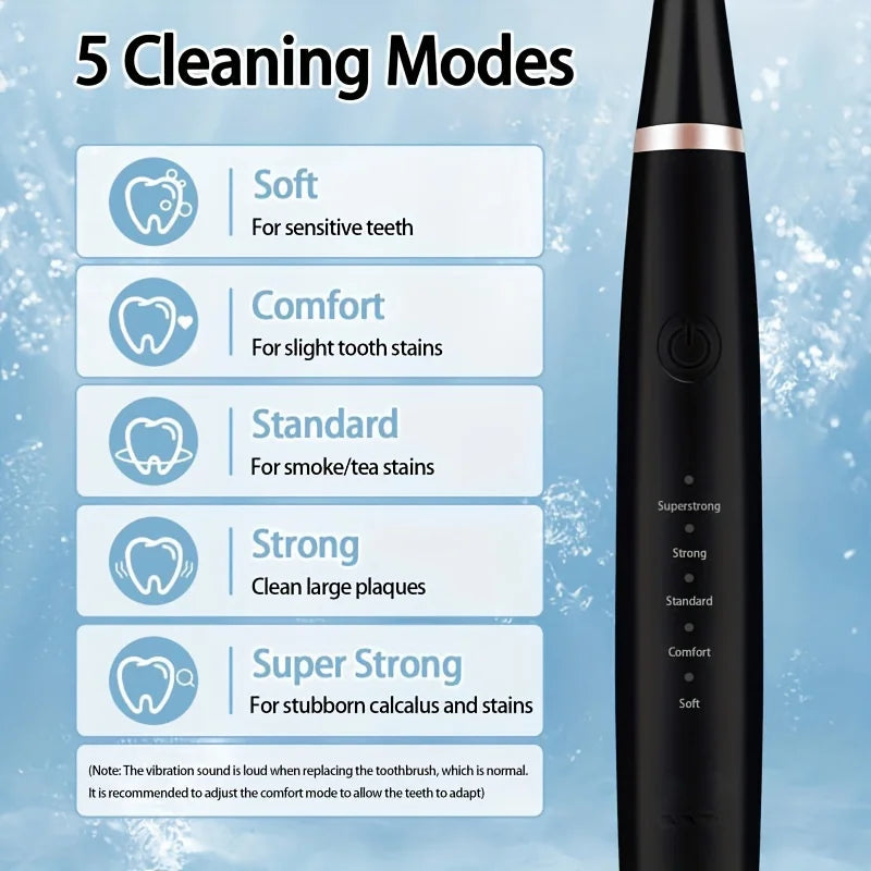 Electric Toothbrush and Cleaner 2-in-1，5Gear Speed Adjustment，Remove Dental Plaque，IPX6Waterproof Grade，Containing4Electric brus