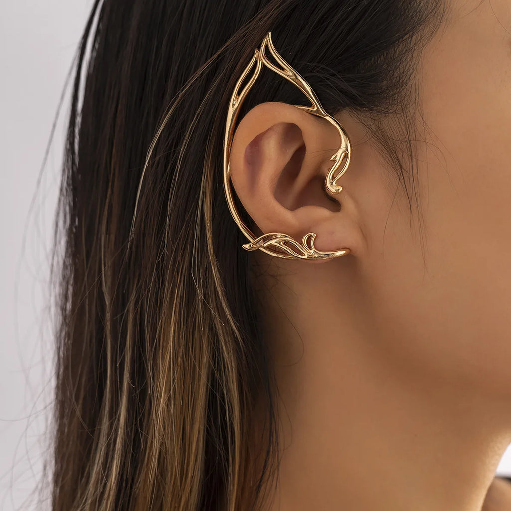 Fairy Ear Cuff Earring for Women Simple Hollow Cat Ears Outline Elf Ear Clip Creative Single No Piercing Earrings Party