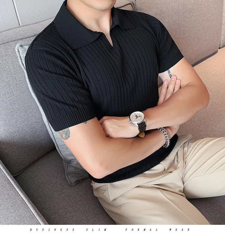 2021Top Grade New Summer Mens Polo Shirts With Short Sleeve Turn Down Collar Casual Knit Solid Colo Tops Fashions Men Clothing