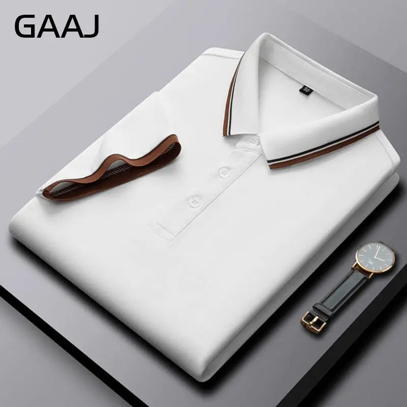 GAAJ Business Polo Shirt Men,Casual Brand Tops,Striped Collar T shirt,High Quality Cotton Tee,Social Poloshirt,Menswear Clothes
