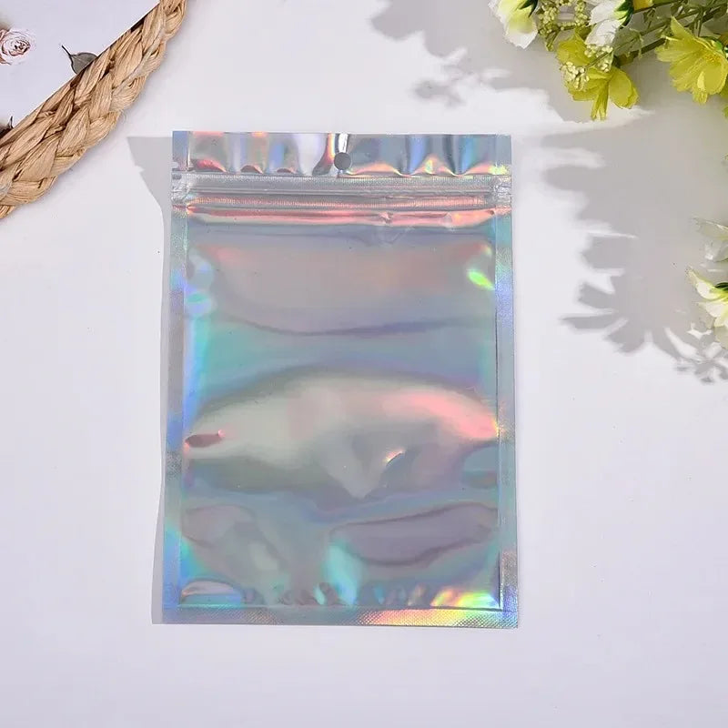 200PCS Laser Ziplock Bag Necklace Earrings Jewelry Gift Packing Bags Cell Phone Cases Colorful Packing Bags Kitchen Organizer
