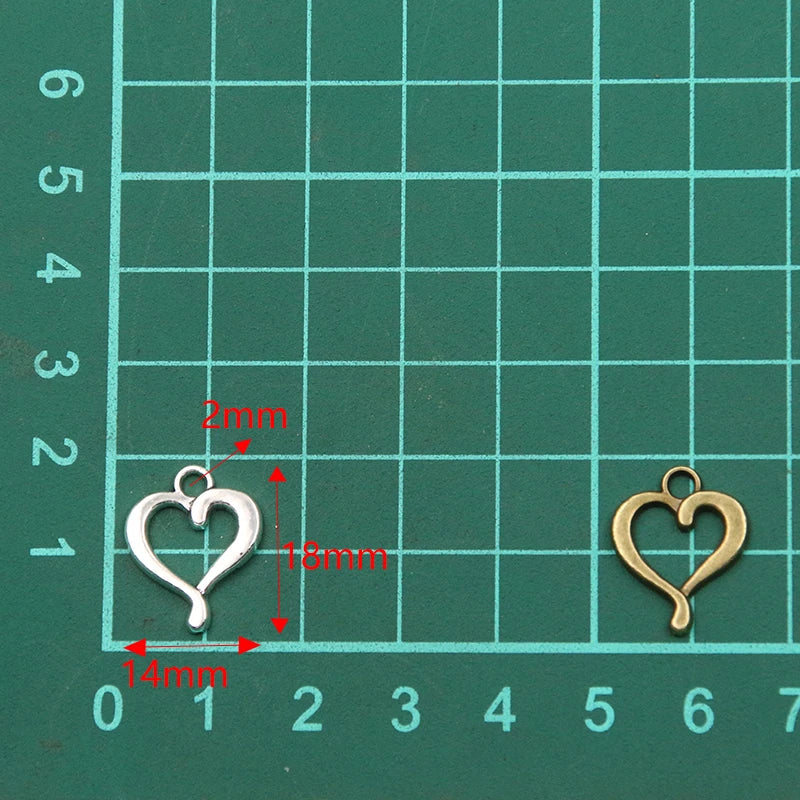 30PCS 14X18mm 2 Farben 2023 Neues Produkt Großhandel Metalllegierung Hohlherz Anhänger für Schmuckherstellung DIY Handgemachtes Handwerk