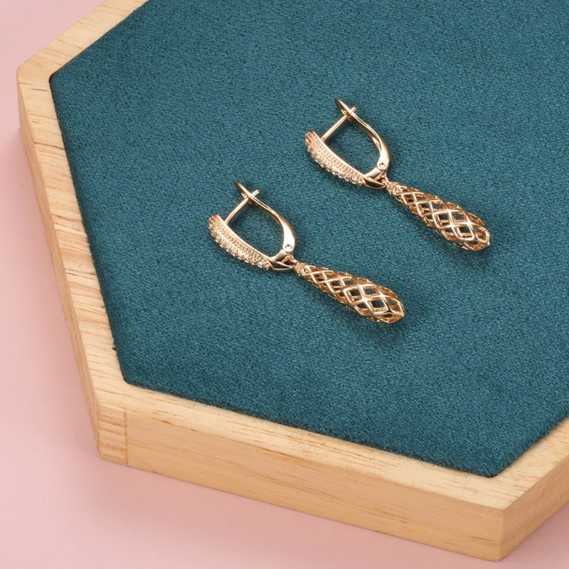 Hot Fashion Glossy Earrings for Women 585 Rose Gold Simple Weaving Dangle Earrings Ethnic Bride Wedding Jewelry 2022 New