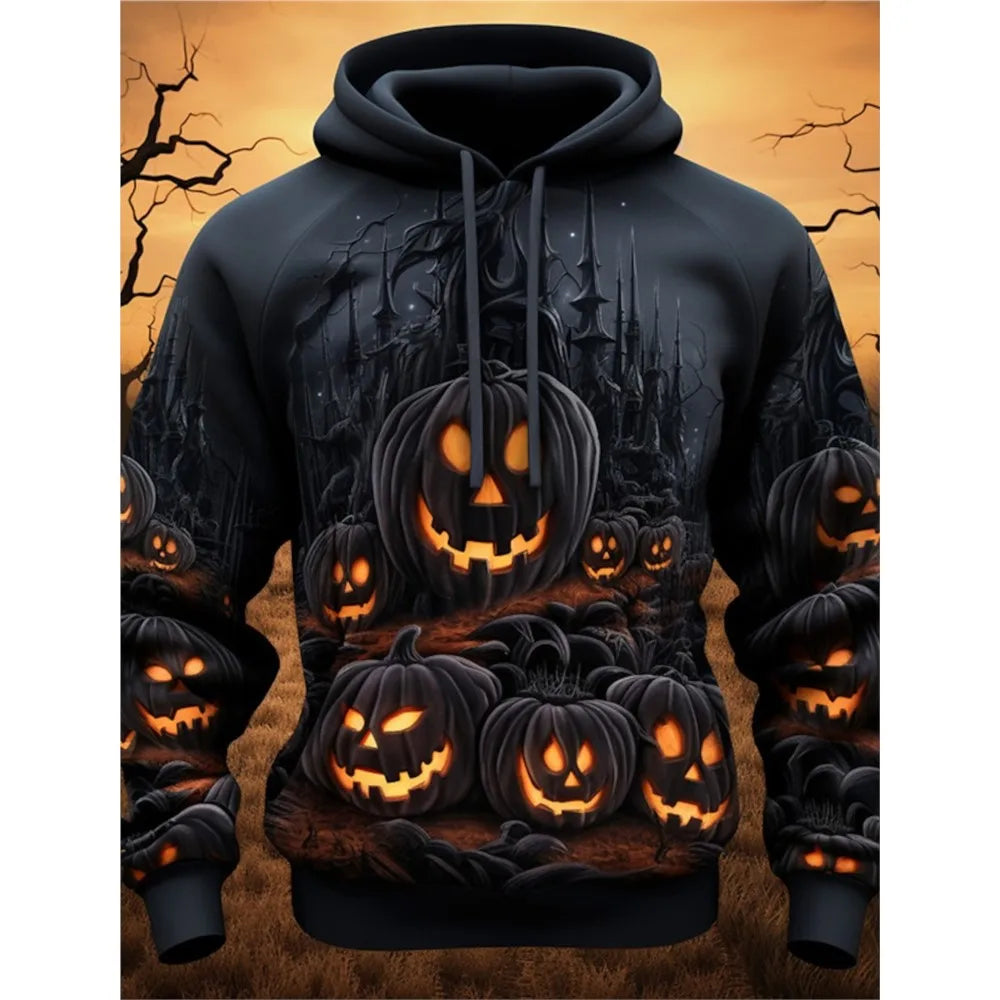 2026 New Halloween Men's Graphic Hoodie Skull Pumpkin Print Classic Casual Couple 3D Pullover Holiday Out Hoodie Long Sleeve
