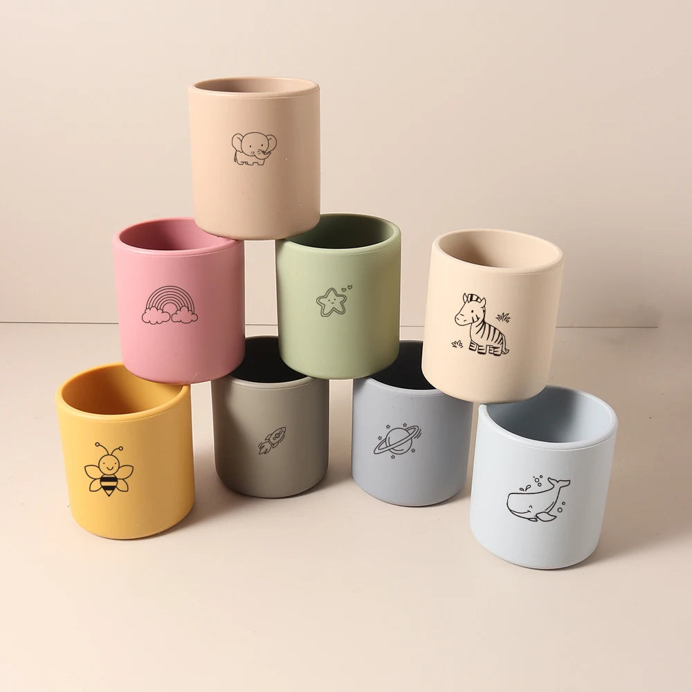 200ml Food-Grade Silicone Baby Cup cartoon cute Soft Spout Sippy Cup for New Learners Soft Food-Safe Training Cup for Babies