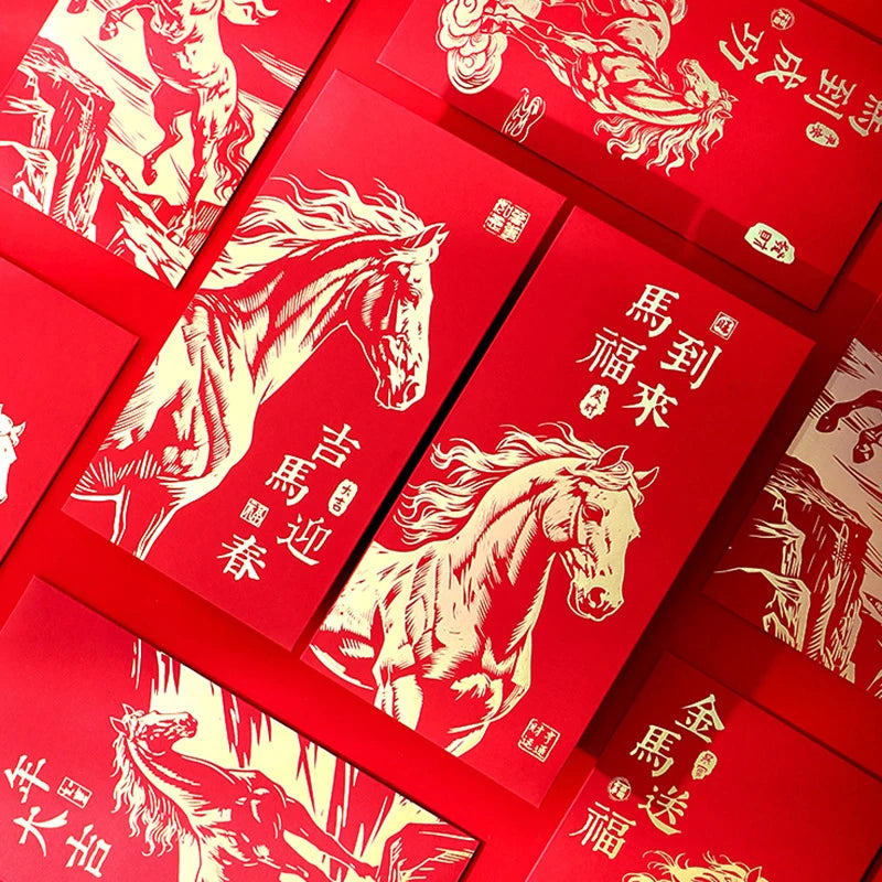 6 Pcs 2026 New Year Red Envelope Chinese Spring Festival Lucky Money Pockets Year of the Horse Lunar Year Celebration Supplies