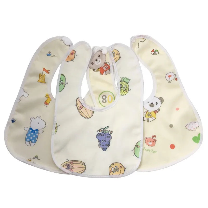 3pcs Baby Cartoon Snap Waterproof Bib Super Soft Baby Bib Newborn Crystal Velvet Saliva Towel