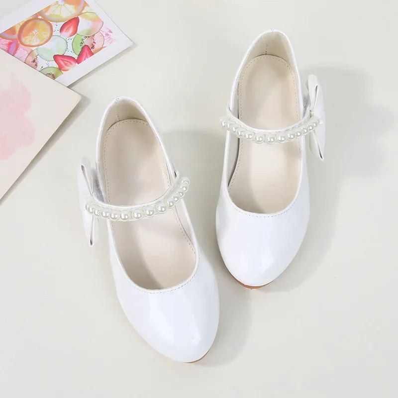 Summer Girls Shoes High Heels Patent Leather White Girl Communion Shoes Party Formal Princess Dress Shoe Girl Wedding Ceremony