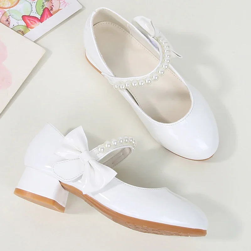 Summer Girls Shoes High Heels Patent Leather White Girl Communion Shoes Party Formal Princess Dress Shoe Girl Wedding Ceremony