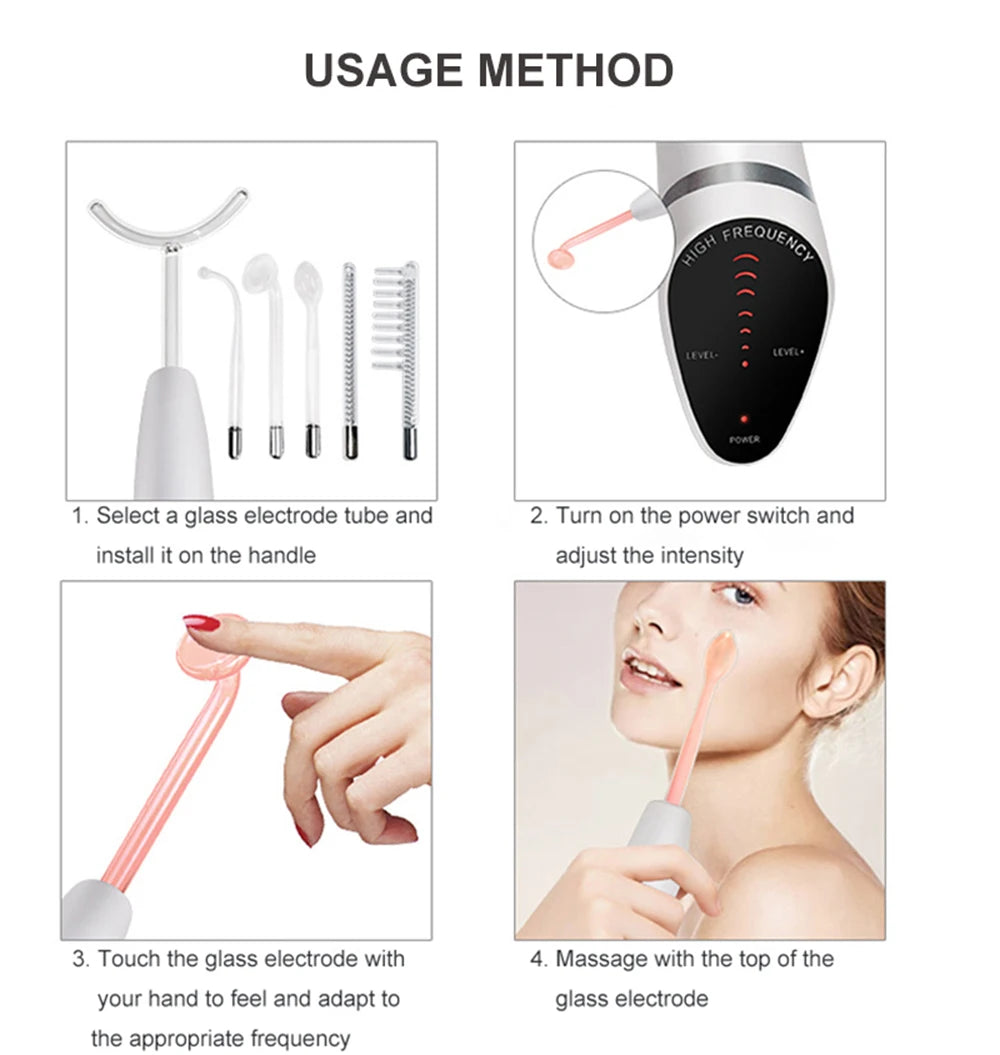 Newest 6 in 1 Spark Electrodes High Frequency Neon & Argon Skin Tightening Hair Follicle Facial Beauty Wand Machine Facial Care