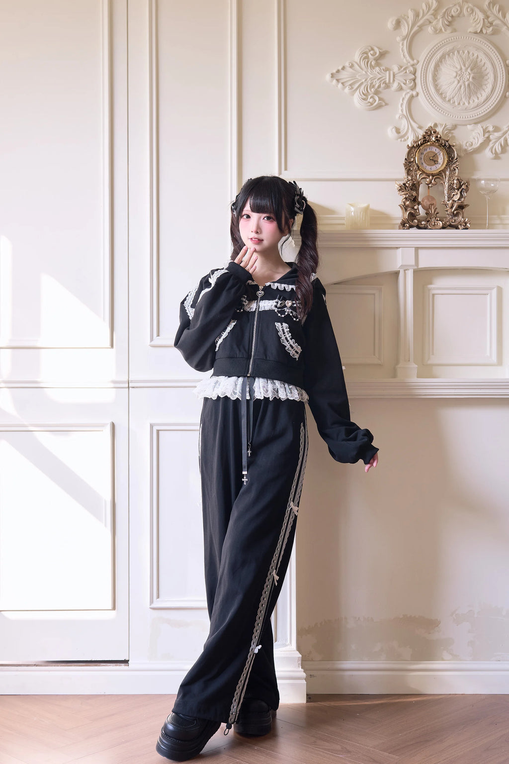 Japanese Mine Sportswear Hoodie Set Female Subculture Y2K Women's Zipper Hooded Short Jacket Coat Mini Skirt Wide Leg Pants Set