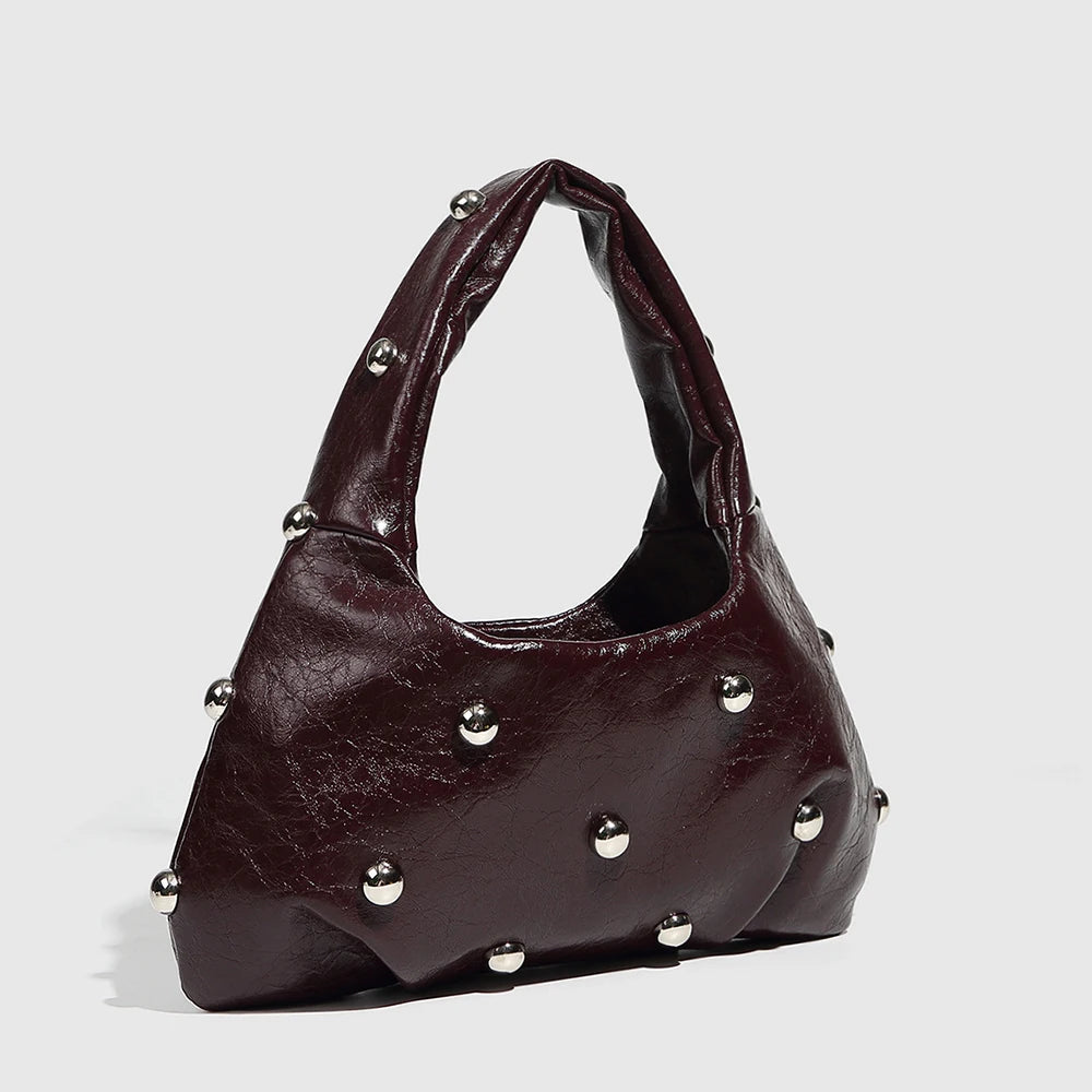 NEW Rivet Women's Handbags Soft PU Leather Shoulder Bag Casual Designer Hobos Half Moon Underarm Bags for Women 2025 Tote Clutch