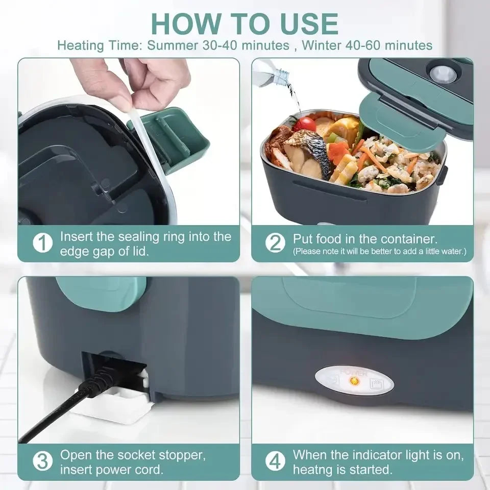 1.5L 60W Electric Lunch Box Food Warmer Portable Food Heater for Car Or Home - Leak Proof, Lunch Heating Microwave for Truckers