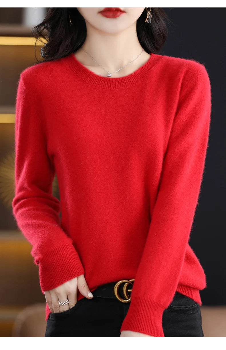 Women 100% Merino Wool Sweater O-Neck Long Sleeve Cashmere Knitwear Pullover Aliselect Fashion Autumn Winter Clothing Tops