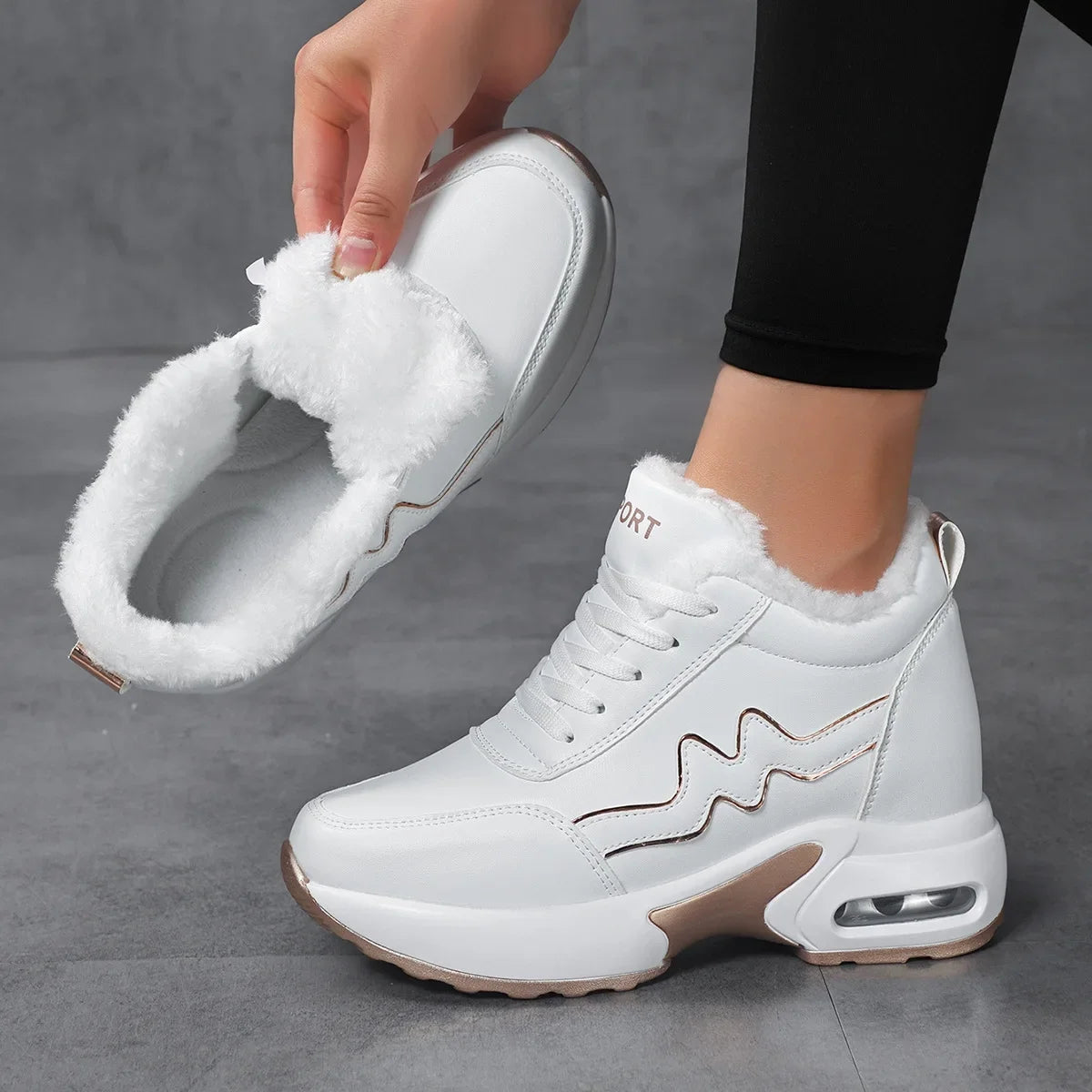Winter Neue Damen-Baumwollschuhe Warme Erhöhung Freizeit-Sportschuhe Unsichtbare Erhöhung 8 cm Damenschuhe Runde Zehe EVA-Einlage