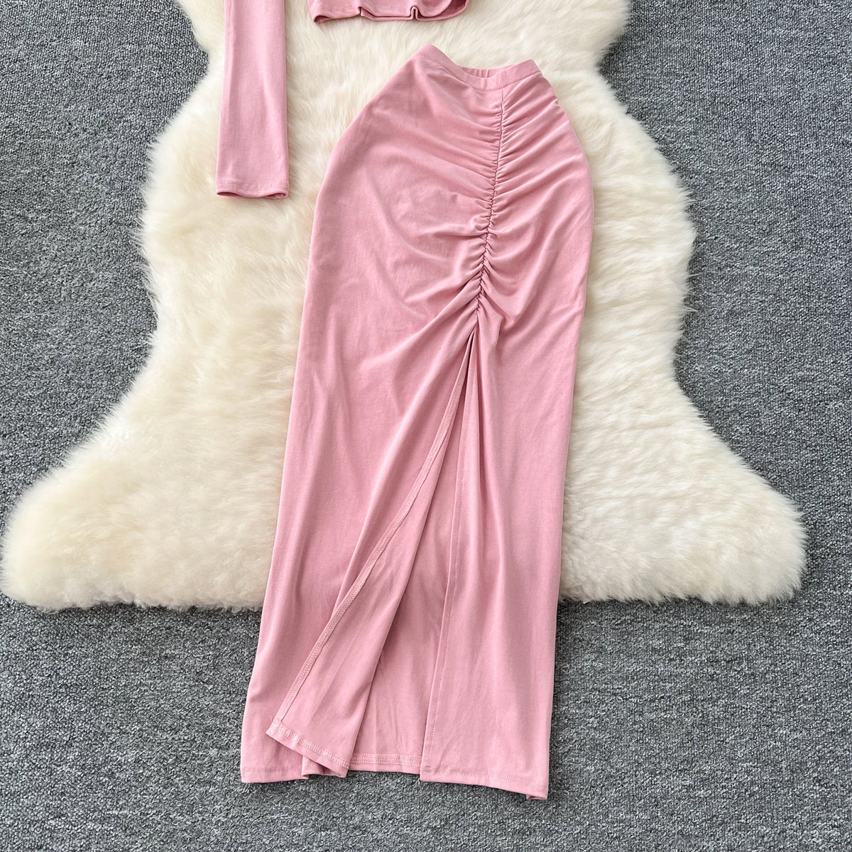 Chic Two-piece Sets One Shoulder Long Sleeve Diagonal Collar Blouse Basics High Waist Split Skirt High Street Vintage Clothing