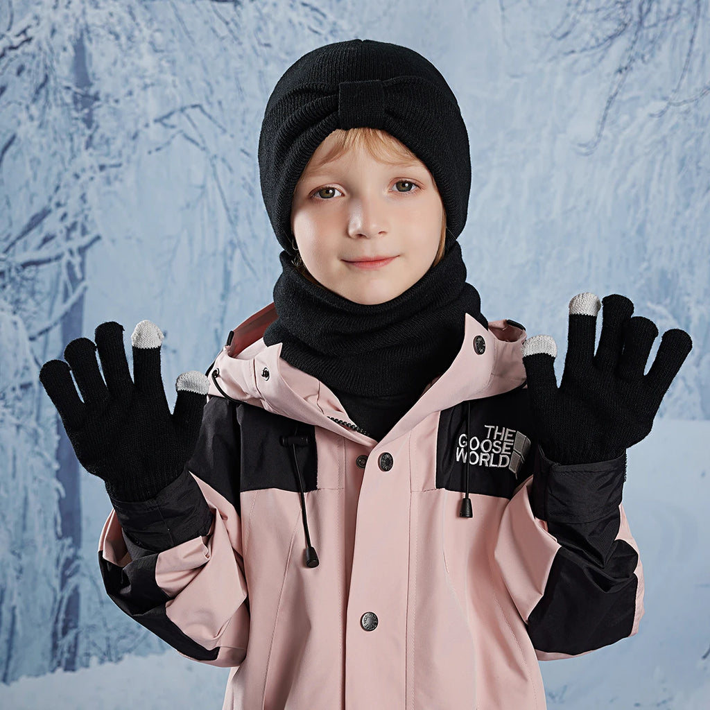 Anti-Cold Warm Children Hat Gloves Scarf Set Thermal Headband Cycling Ski Outdoor Ear Protection Knit Woolen Cap Winter Beanies