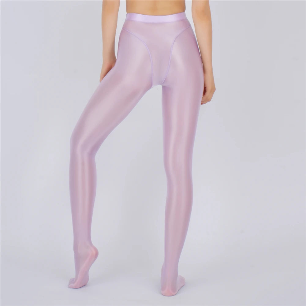 Sexy Women Thin Sheer See Through High Waist Sexy Tight Silk Shiny Pencil Pant Oil Glossy Candy Color Yoga Leggings Pants