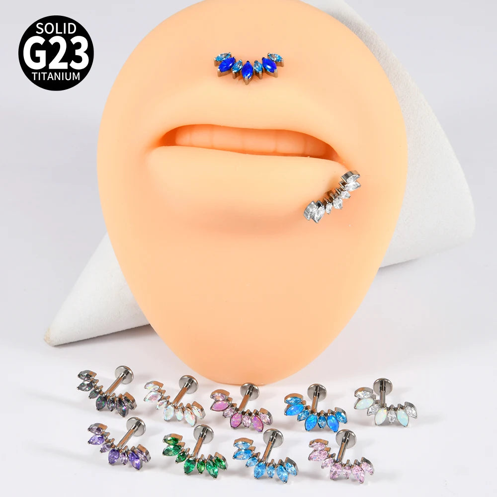 1PC G23 Titanium 7 Marquis Zircon Labret Lip Ring Internal Thread Opal Ear Cartilage Tragus Helix Daith Body Jewelry