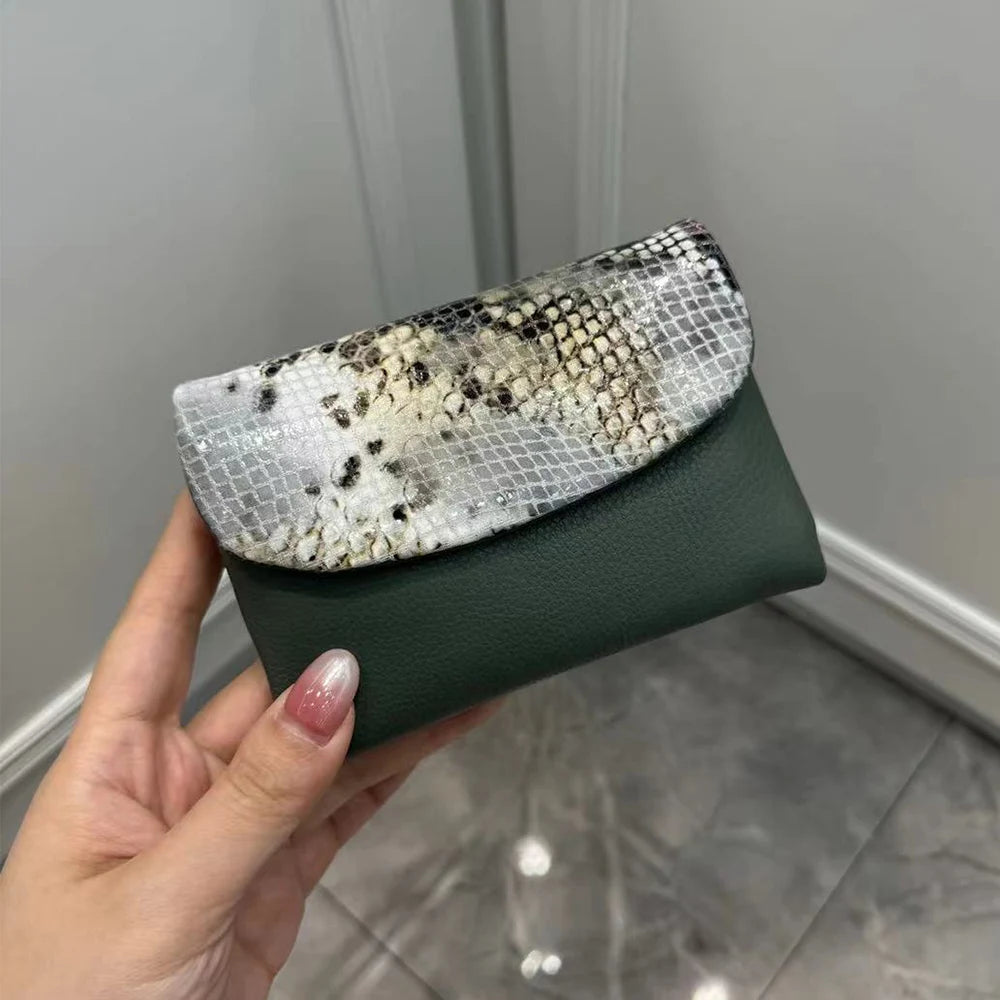 New 10 Colors Snake Pattern Cow Leather Short Wallet Women Fashion Python Genuine Cowhide Tri-fold Card Holder Purse Ladies