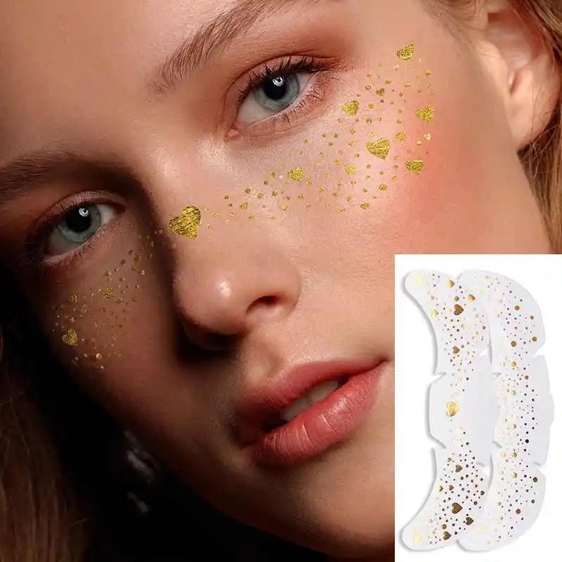 1pcs Metallic Glitter Star Tattoo Face Stickers, Glitter Freckles Holographic Stickers Heart Freckle Waterproof Face Decorations