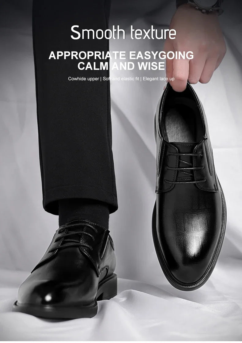 3/6/8 CM Elevator Shoes Men Dress Shoes Black Soft Leather Men Heighten Formal 1 Casual Business Men Oxfords Suit 2