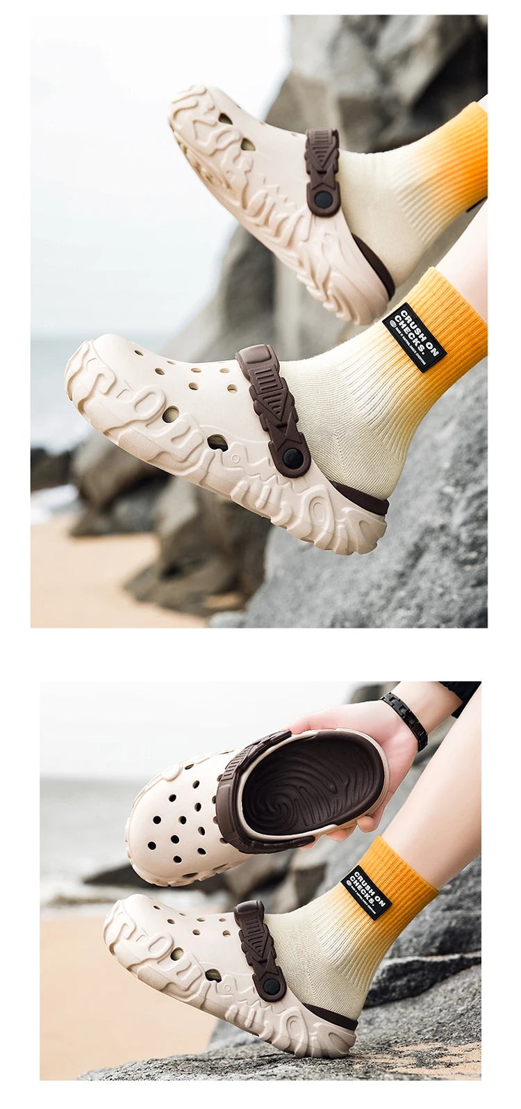 Hollow-Out Shoes for Men, Summer Outdoor Wear, Non-Slip, Wear-Resistant, Closed-Toe Sandals, Men's Beach Casual Sports Soft-Soled Slippers