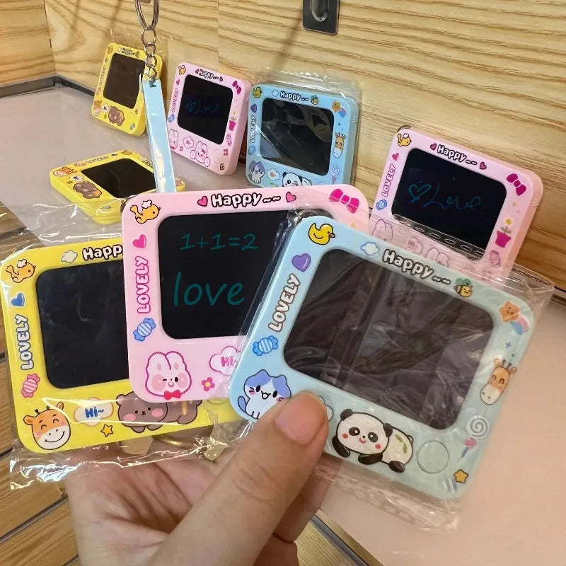 Mini Graffiti Board Keychain Creative Cartoon Cute One-Click Clearing DIY Painting Key Chain Kids Students Christmas Gifts