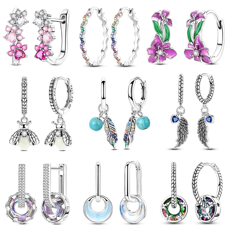 New 925 Silver Hoop Earrings For Woman Feather Firefly Pendientes Original Fashion Jewelry