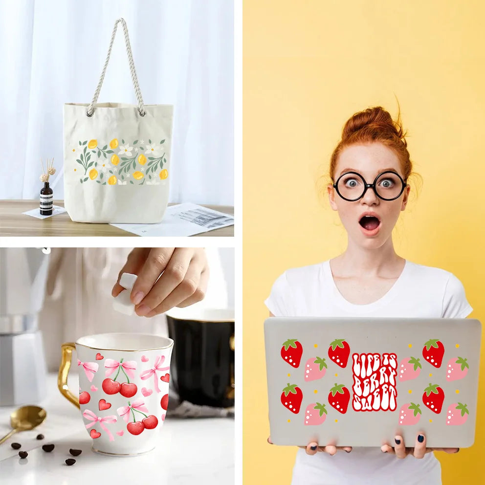 Lemon Cherry series easy peel waterproof Party DIY Decals 3D transfers uvdtf tumbler seal stickers 16oz uv dtf cup wraps