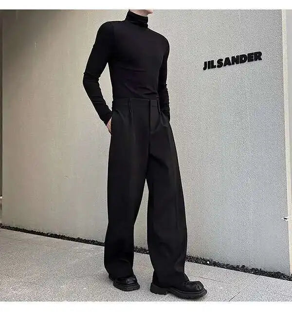 IEFB Men's Suit Pants Solid Color Niche Design Korean Style Casual Straight Elastic Waist Versatile Trousers 2023 New 9C2269