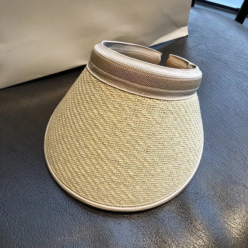 Straw Hat Visors Beach Hat Ladies Hats and Caps Empty Top Hat Summer Hats for Women Sun Protection Ponytail Hat Kpop Designer