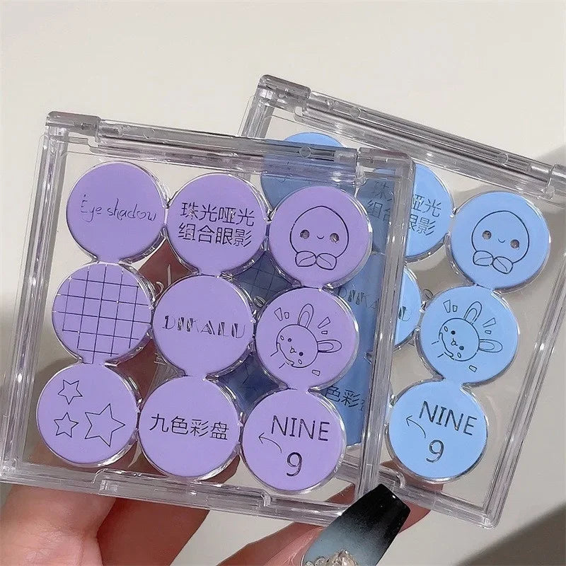 9Colors Glitter Eyeshadow Palette Smoke Purple Lace Shimmer Pearlescent Matte Acrylic Eye Shadows Palette Waterproof Eye Make Up