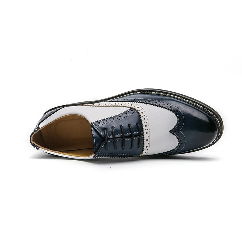British Men's Trendy Shoes Handmade Sole Brogue Shoes Fashionable Blue Men's Leather Casual Shoes Versatile Free Delivery