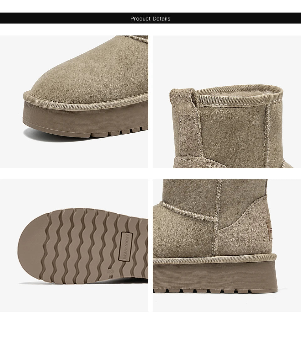 BEAUTODAY Platform Snow Boots Women Suede Sewing Ultra Mini Warm Plush Outdoor Ankle Boots Winter Ladies Handmade 08069