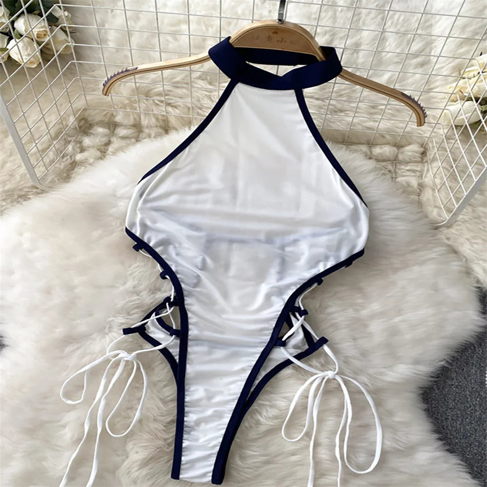 Sexy Cute Sweet Lace Backless Jumpsuit Women Slim Fit Bodysuit Girl Strap Bow knot Cosplay Hot Sweet Bow Ribbon Lingerie Dress