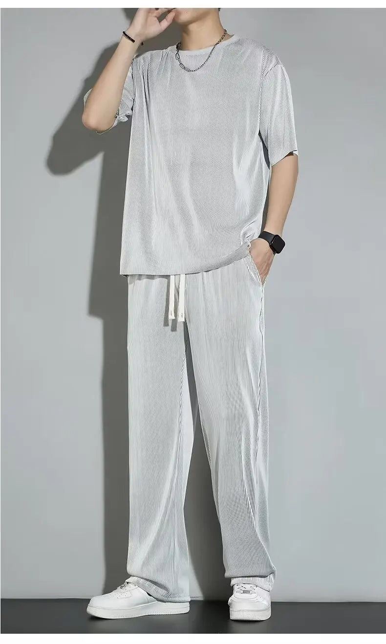 2025 Japanese Style New Korean Minimalist Men's Casual T-shirt and Pants High-quality Street Wear Two-piece Suit