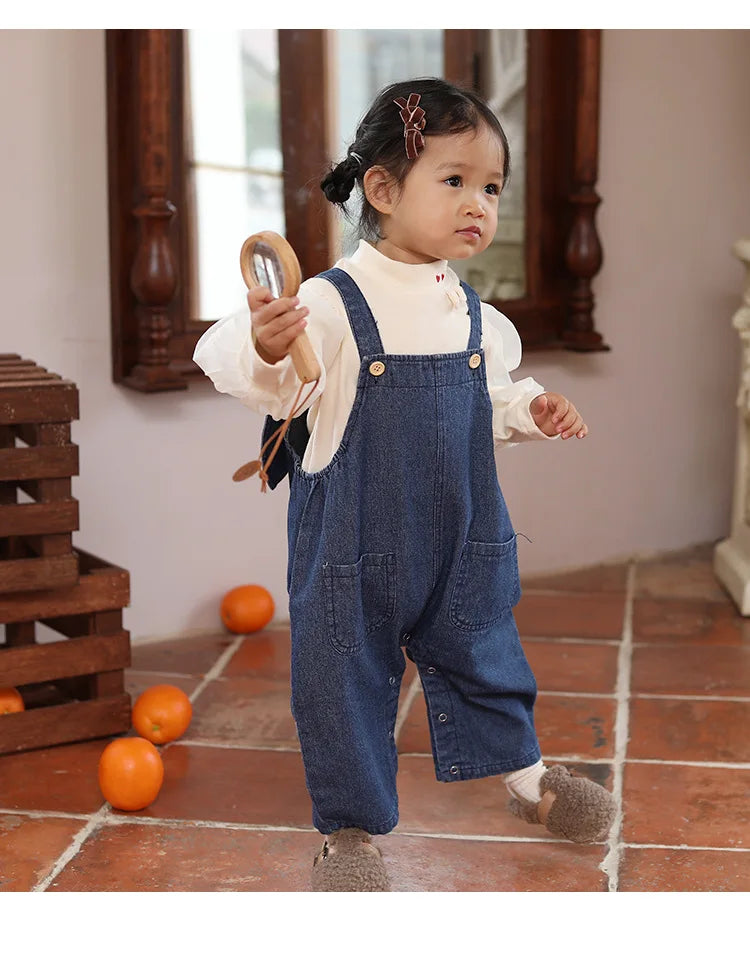 2025 Autumn New Baby Girls Cute Rabbit Ears Denim Overalls Solid Infant Sleeveless Jumpsuit Toddler Casual Strap Jean Trousers