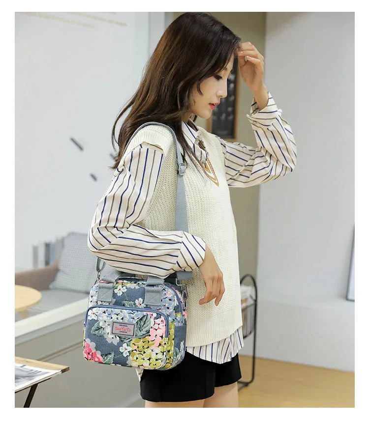 Brand Women Crossbody Bag Portable Female Shoulder Bags Printed Flower Nylon Messenger Bags Multi-pocket Ladies Handbags Bolsa