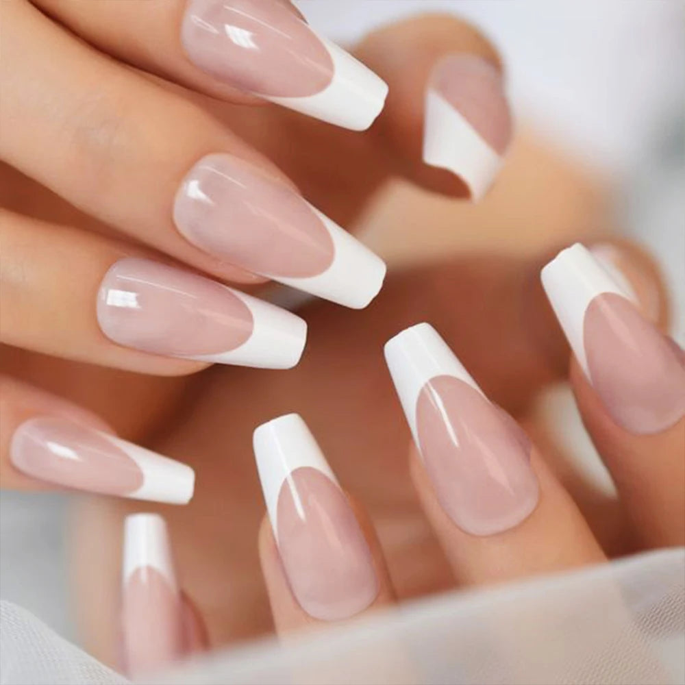 French Gel Nail Tips - 120Pcs French Tip Press On Nails Medium Coffin Ballet Almond Pre-applied Full Fake Nail Tips For Manicure