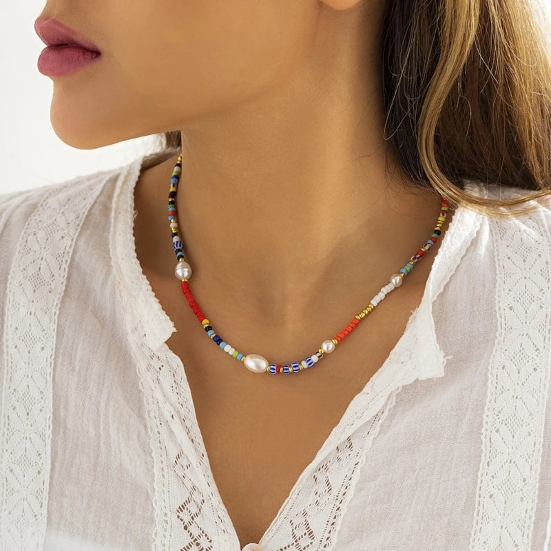 Handwoven Necklace Fashion Accessory Neck Jewelry Colorful Beads Necklaces XXFB
