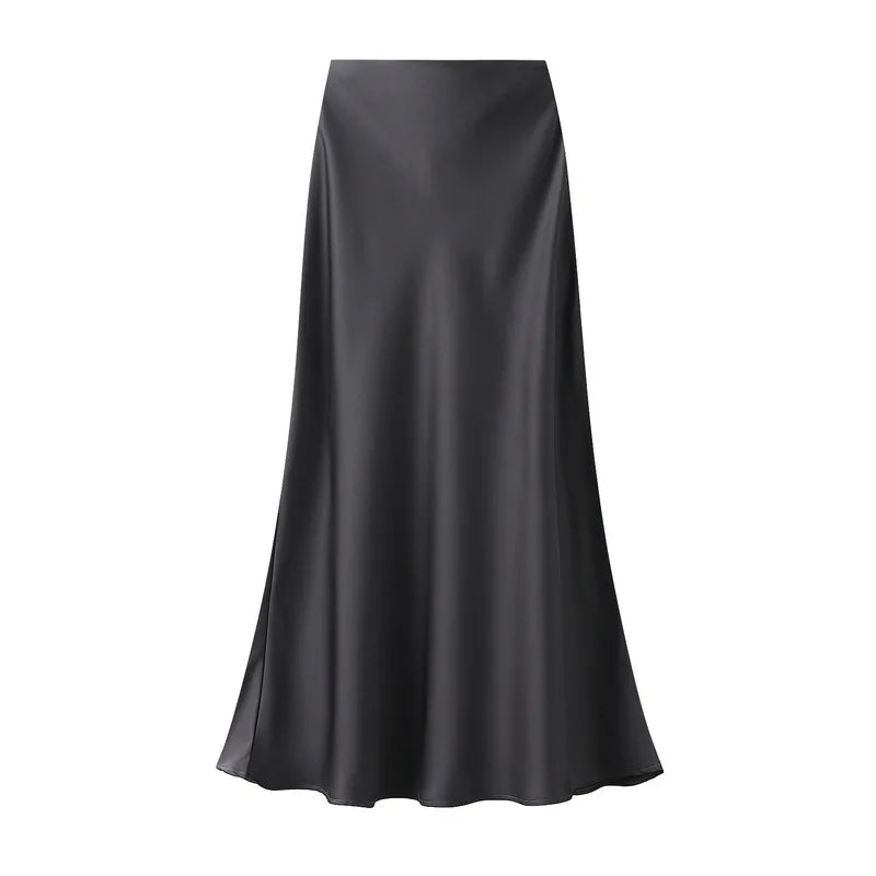 Woman 2025 Satin Skirt Women High Waist Long Skirts for Women Summer Black Midi Skirt Office Elegant Women's Skirts LSK9836