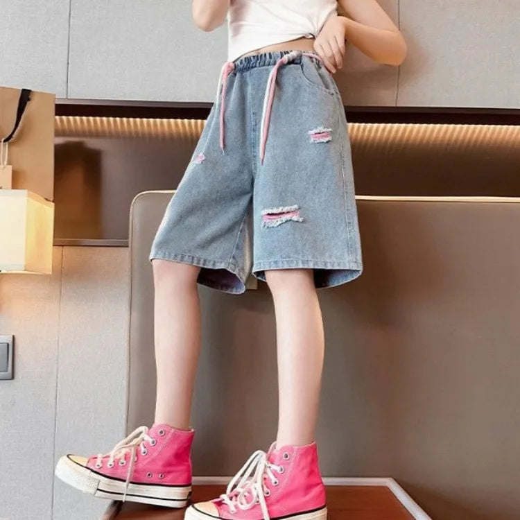 Kids' Lightweight Denim Shorts 2026 Summer Trendy Casual Outdoor Shorts for Girls Breathable Stretchy Streetwear Jeans