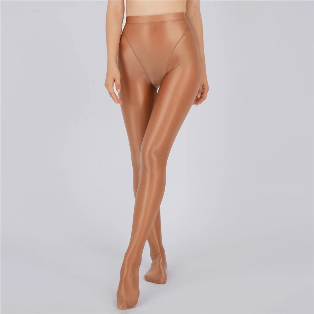 Sexy Women Thin Sheer See Through High Waist Sexy Tight Silk Shiny Pencil Pant Oil Glossy Candy Color Yoga Leggings Pants