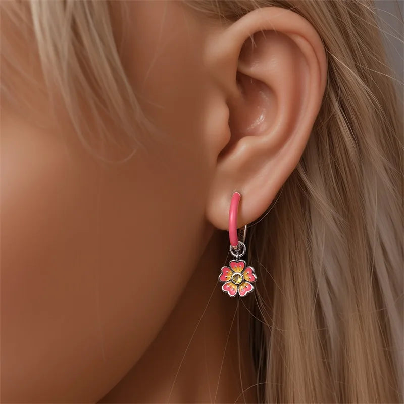 925 Sterling Silver Green Lucky Clover Yellow Daisy Bamboo Earrings  for Women Bee Butterfly Ear Studs Elegant Party Jewelry