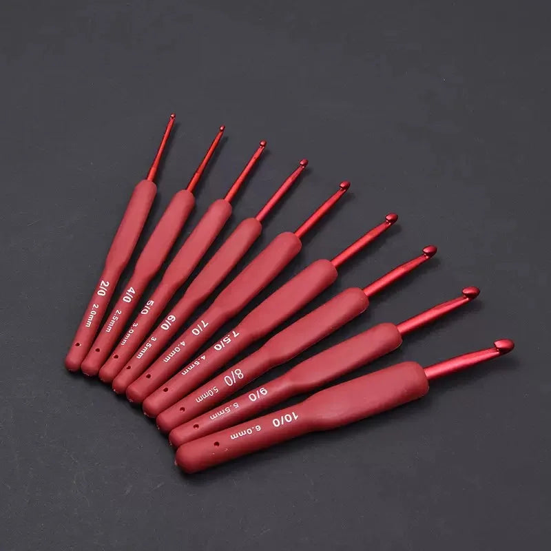 1 Set 9pcs Silicone Crochet Hooks Set Needle 2-10mm  Handle Frosted Aluminum Handmade DIY Hook Head Crochet Sweater Weaving