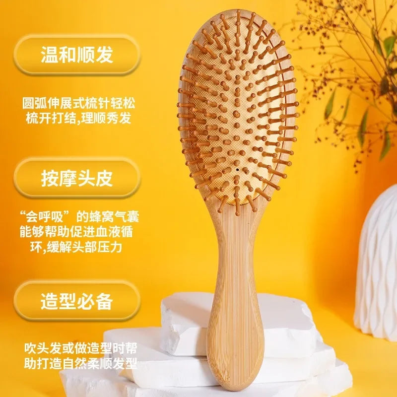 Natural Bamboo Hair Brush Comb Paddle Improve Hair Growth Anti-Static No Hair Tangle Comb Air Cushion Combs For Scalp Massage